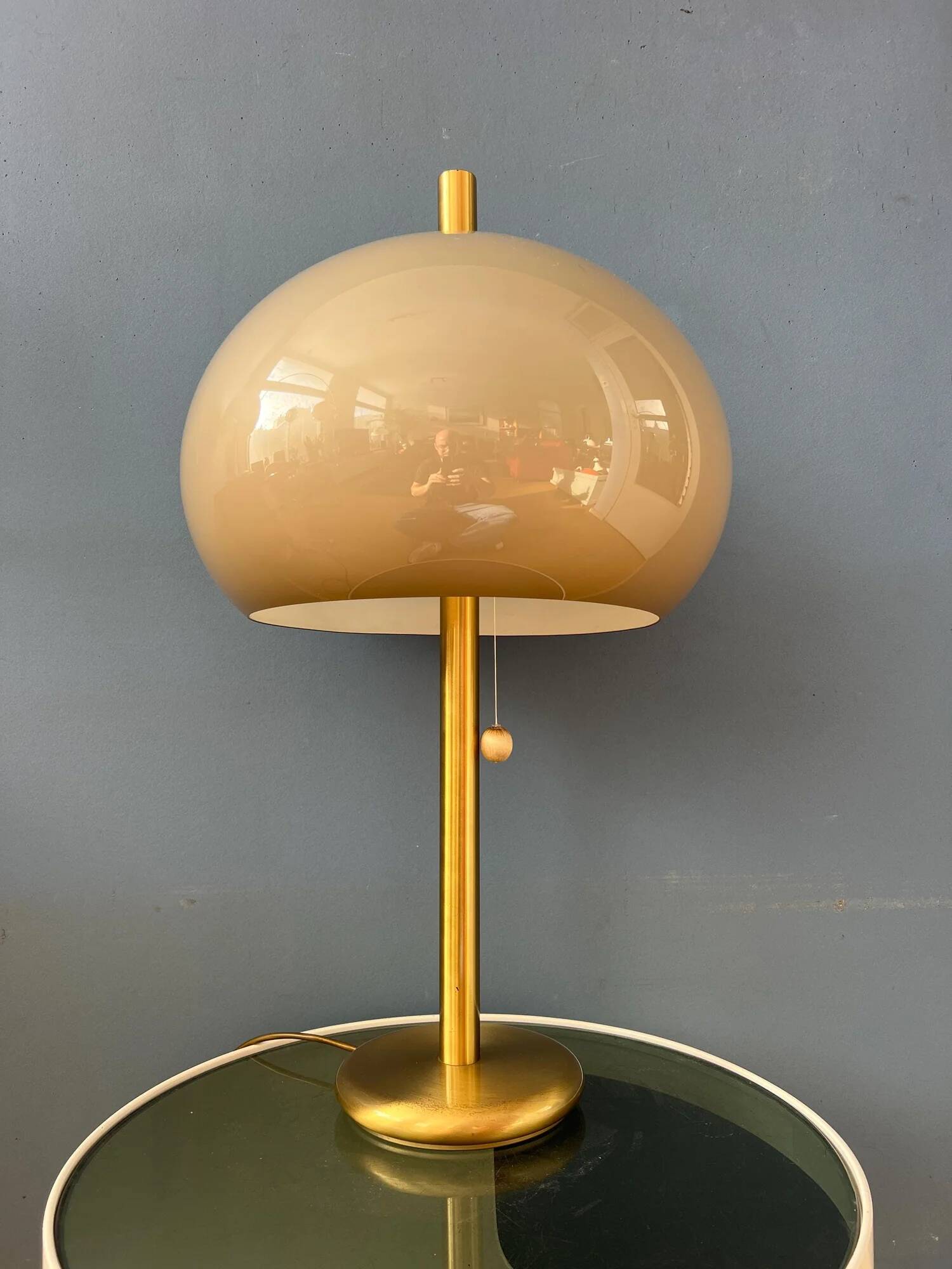 Large vintage brass mushroom space age table lamp
