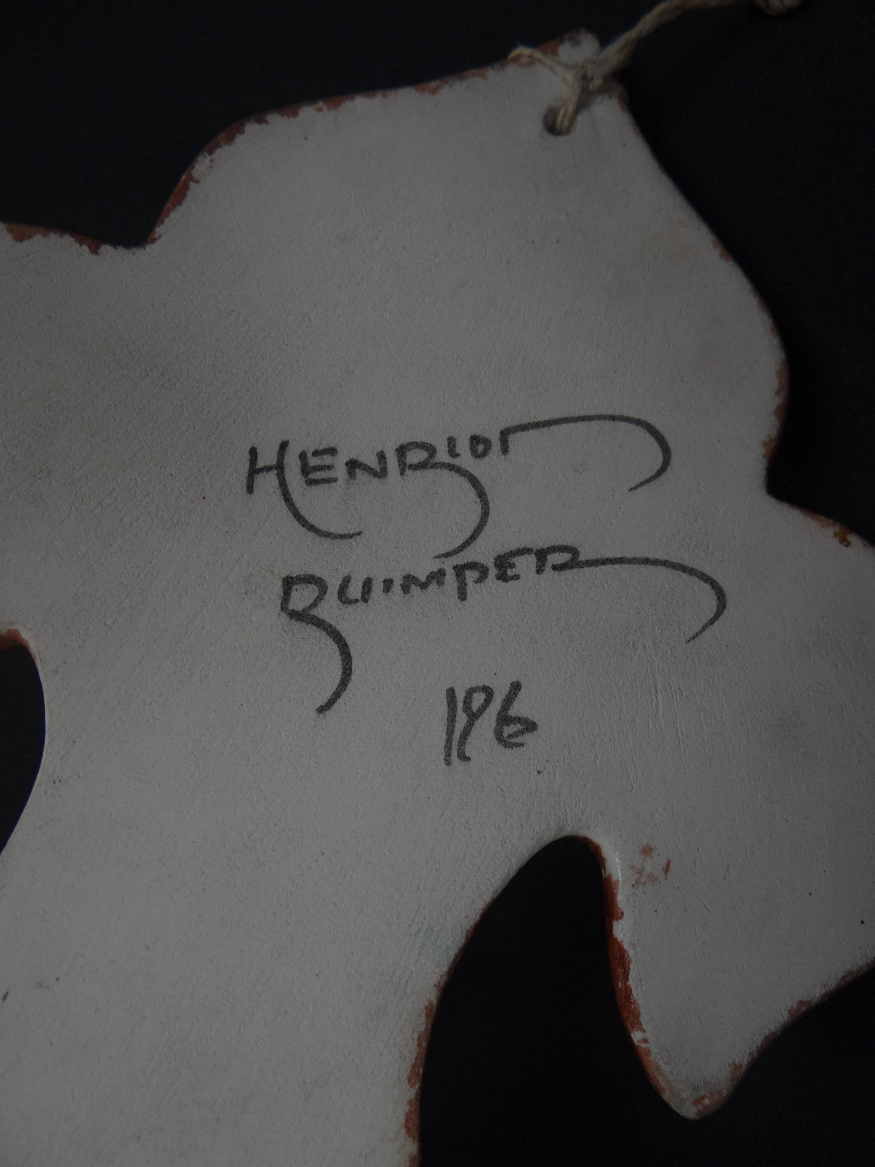 Polychrome earthenware holy water font signed Henriot Quimper from the 60s vintage