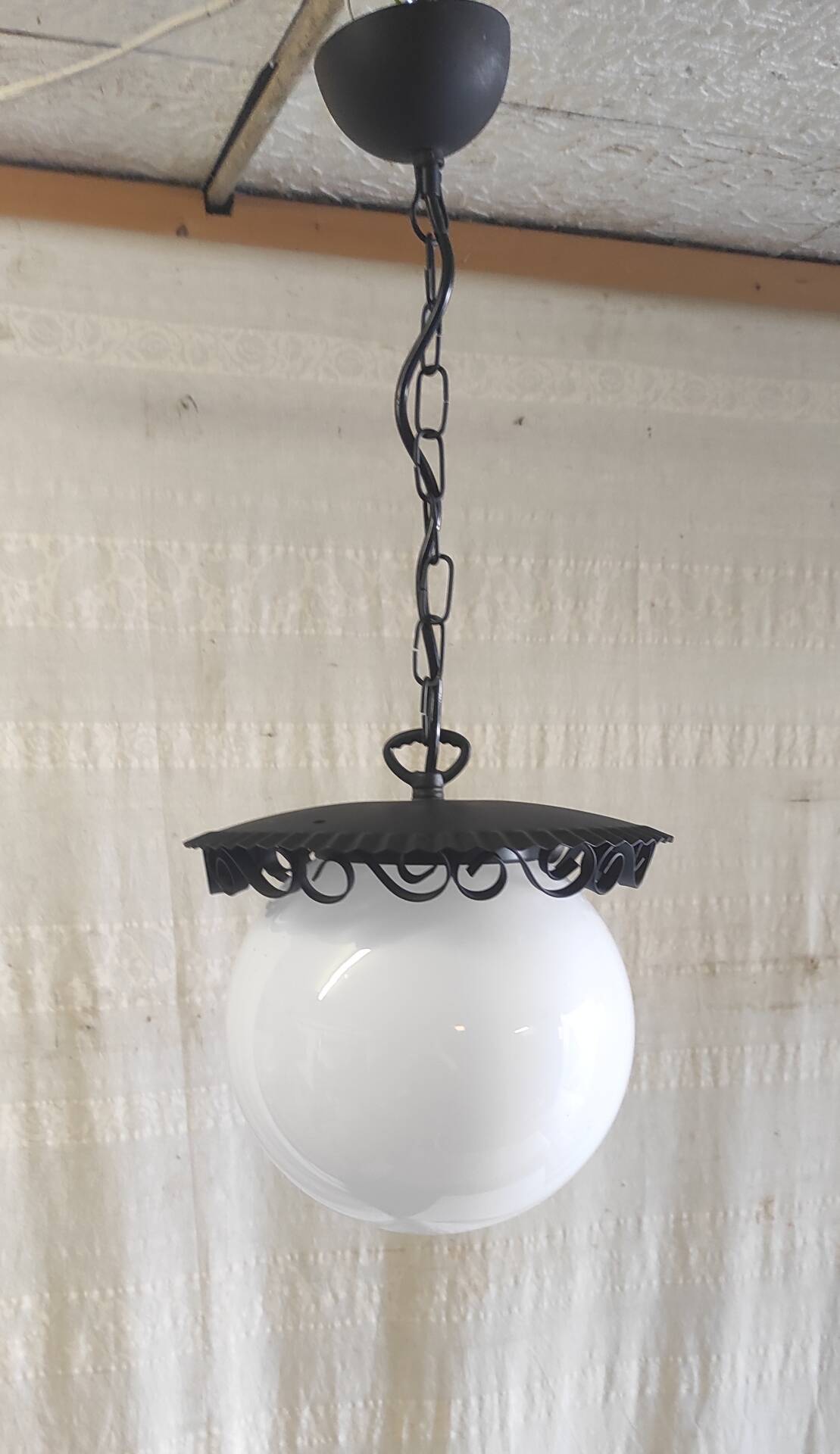 Metal lantern suspension and opaline globe by Delmas - mid 20th century.