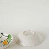 Pair of ceramic ramekins, abstract patterns in yellow, purple, and green, Pornic model, 1960.