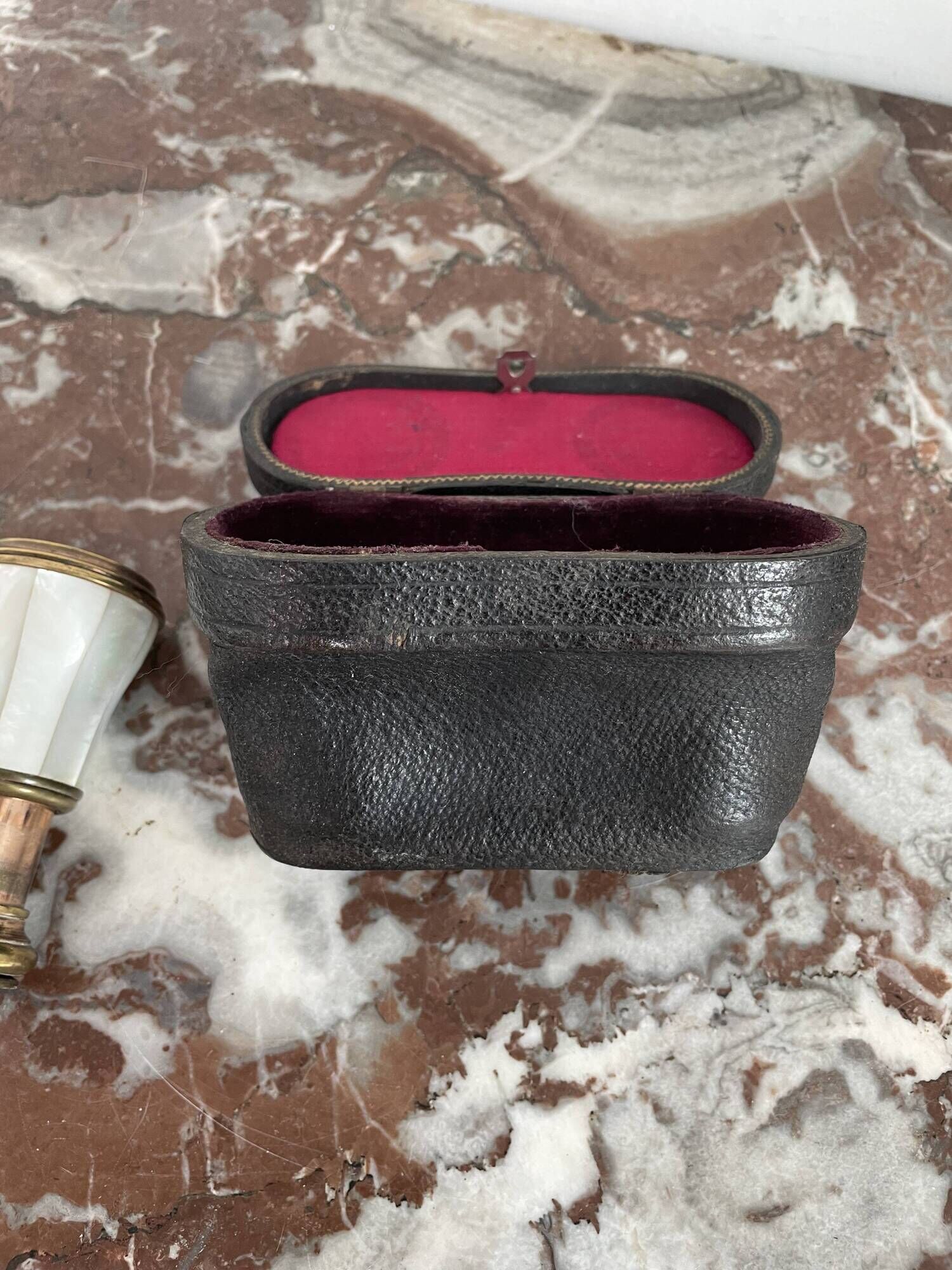 Pair of binoculars, theater, opera, mother-of-pearl, gilded brass, early twentieth century, curiosity object, showcase
