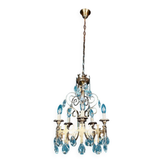Vintage Chandelier with Crystal Drops, Italy, 1960s