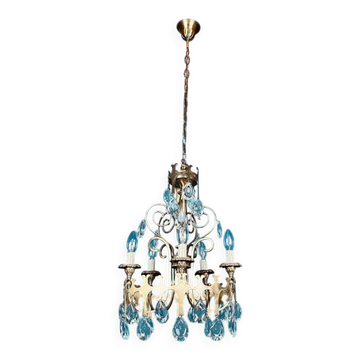 Vintage Chandelier with Crystal Drops, Italy, 1960s