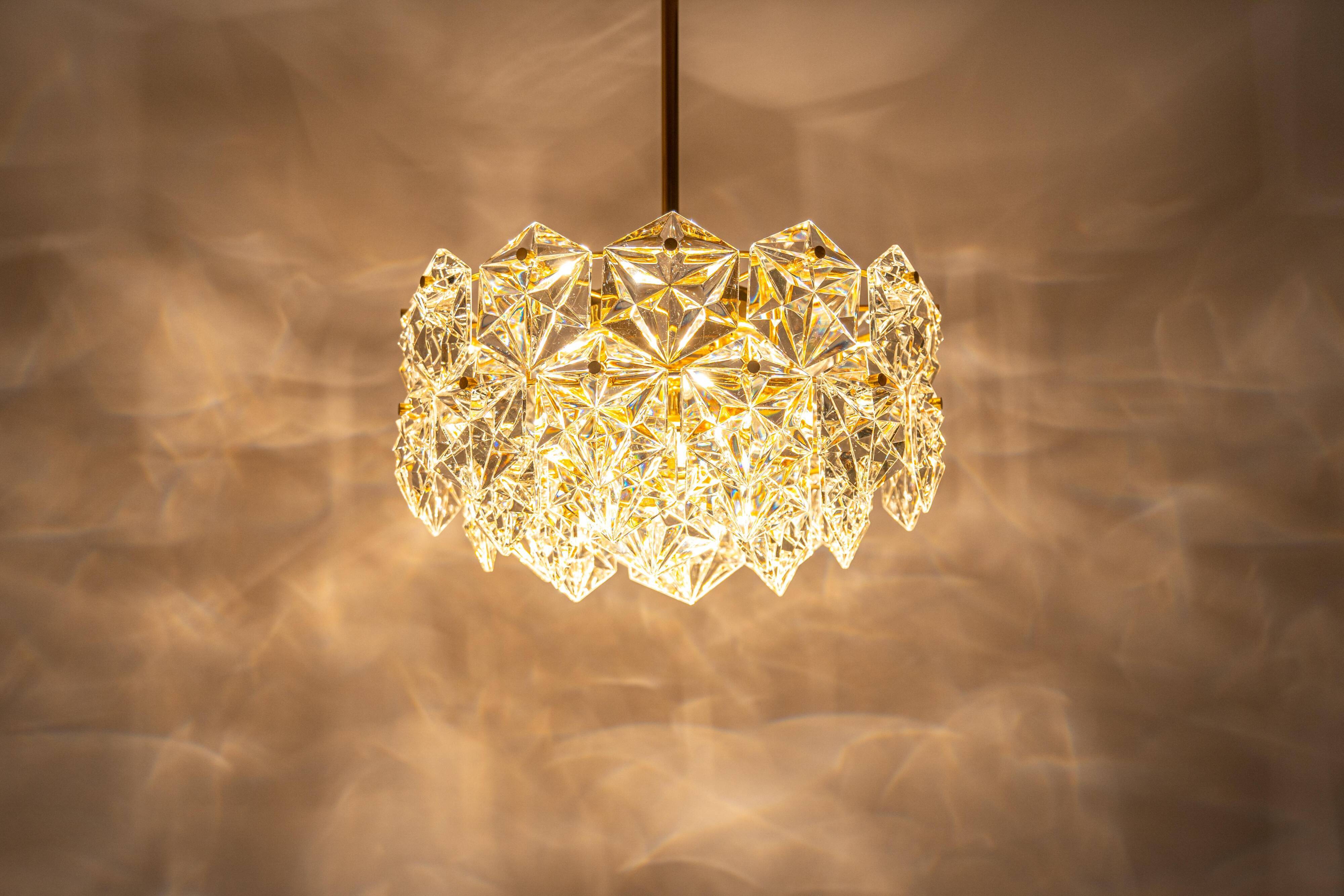 Small chandelier, brass and crystal glass by Kinkeldey, Germany, 1970s.