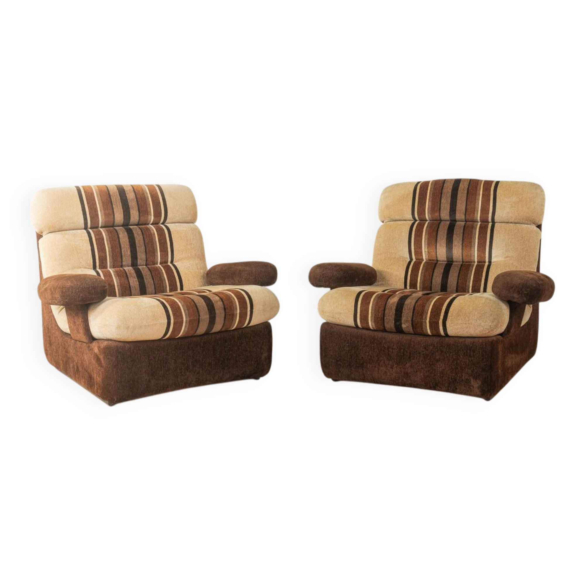 Ensemble de 2 fauteuils Space Age des années 1970 en velours