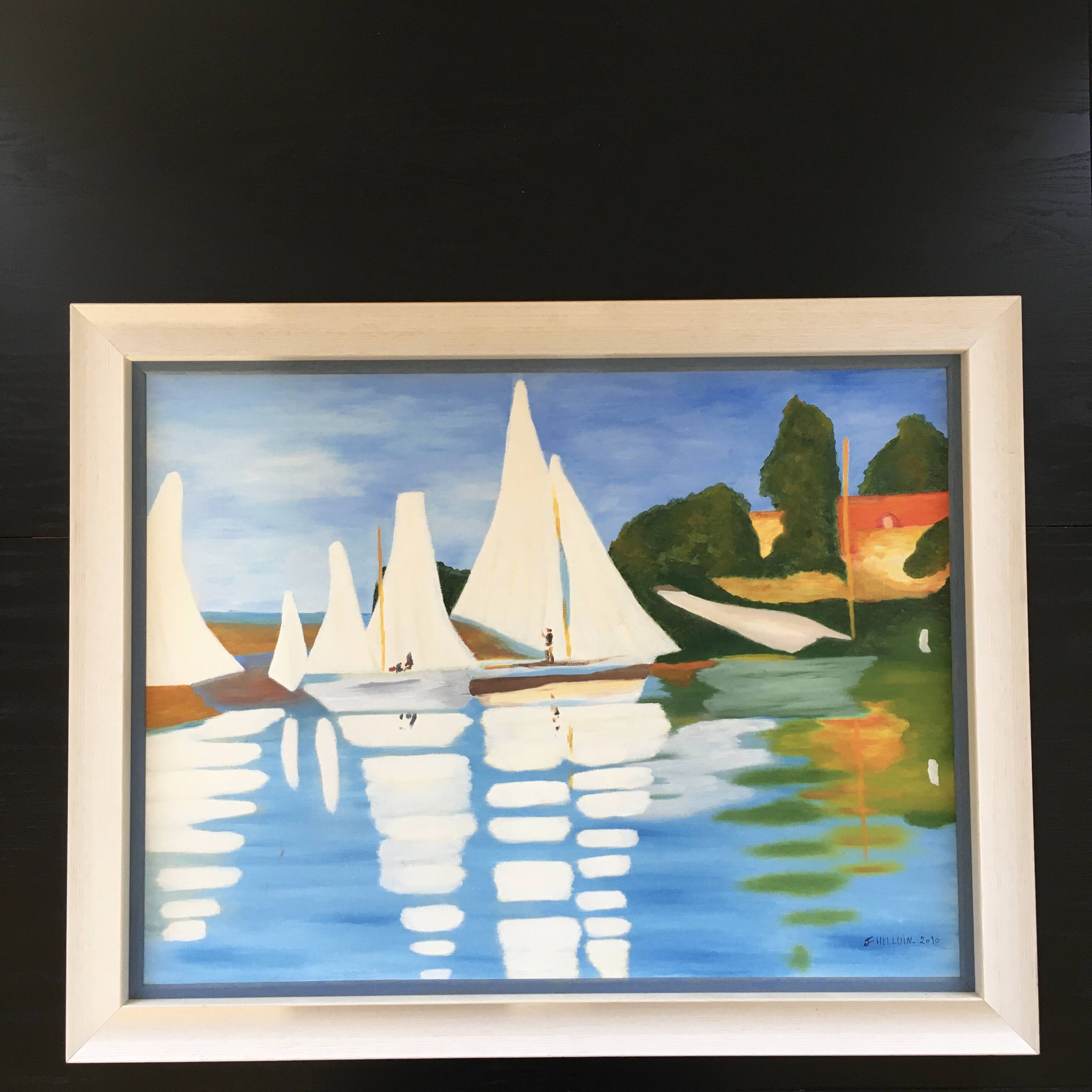 Table the white sailboats.