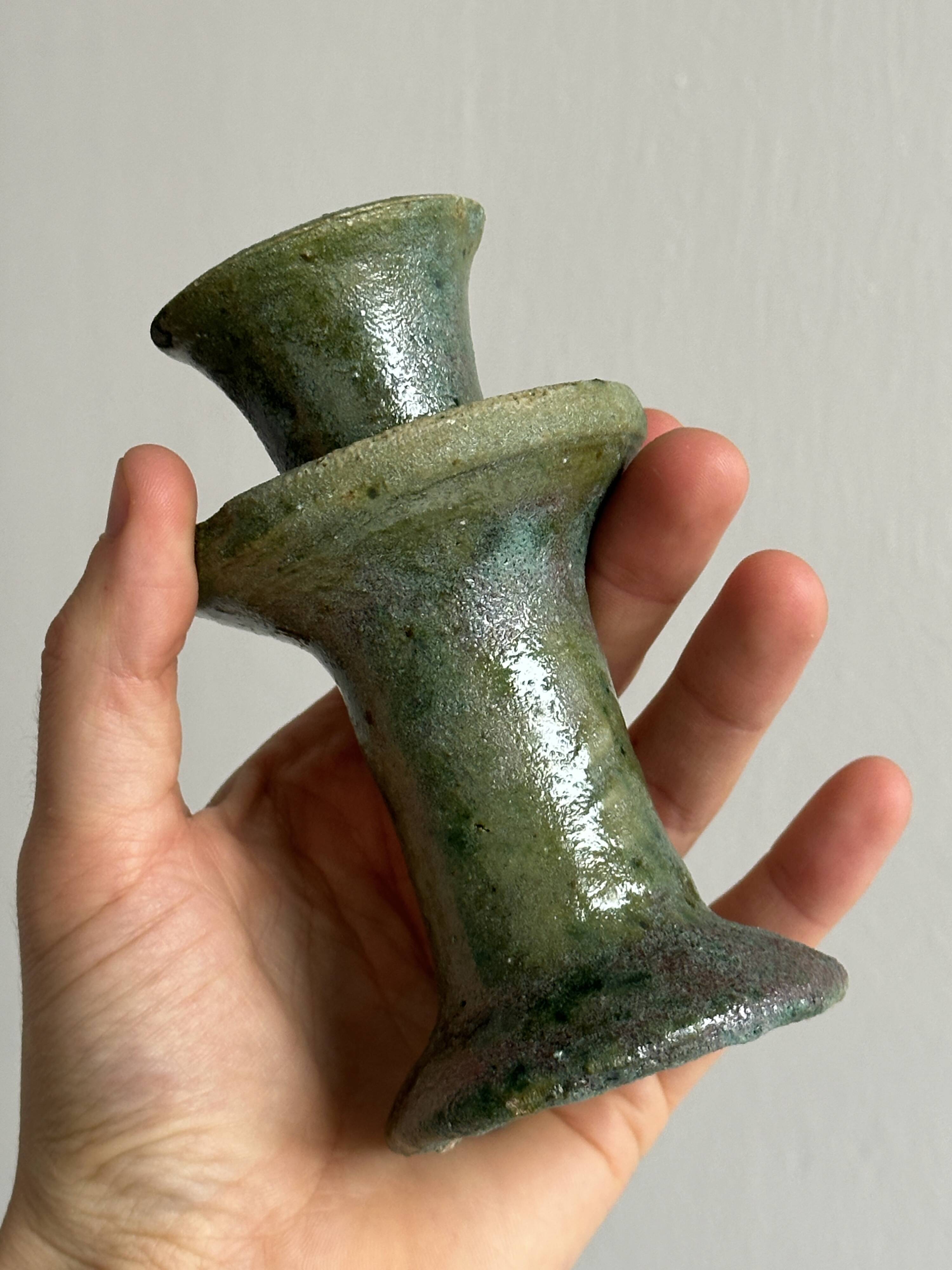 Handmade green ceramic candle holder
