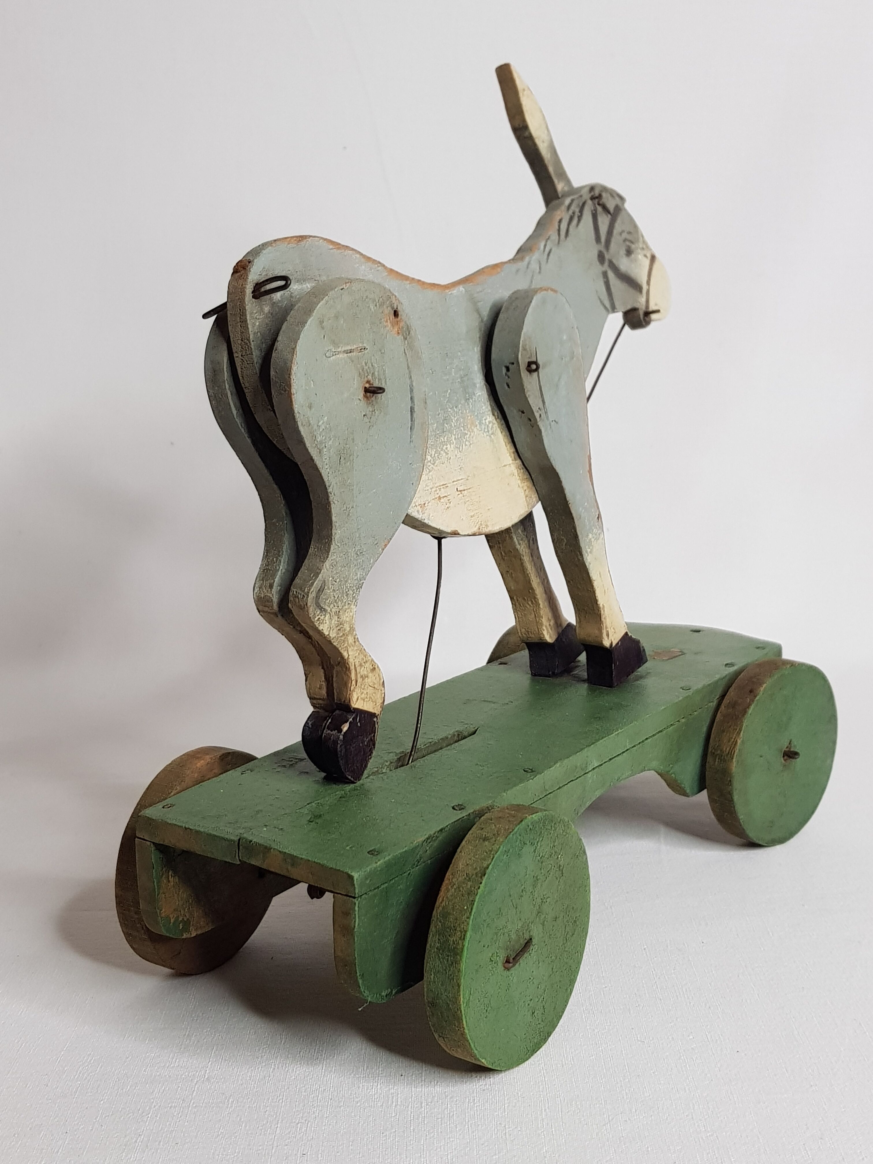 Old articulated toy to pull 27 cm, donkey, 1900