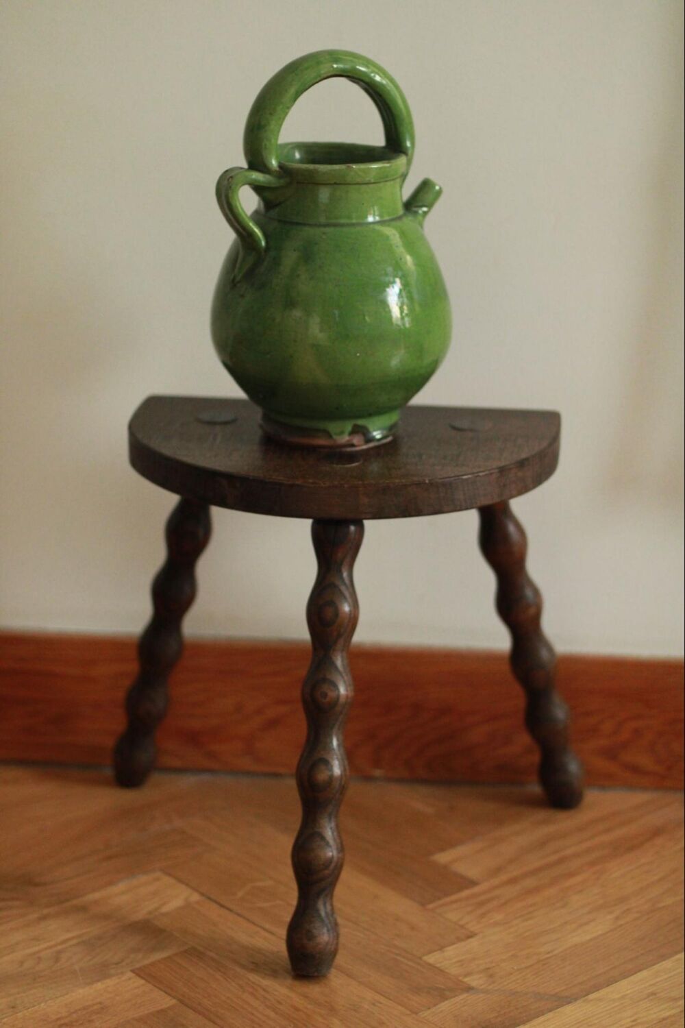 Old ceramic enamelled pitcher vase