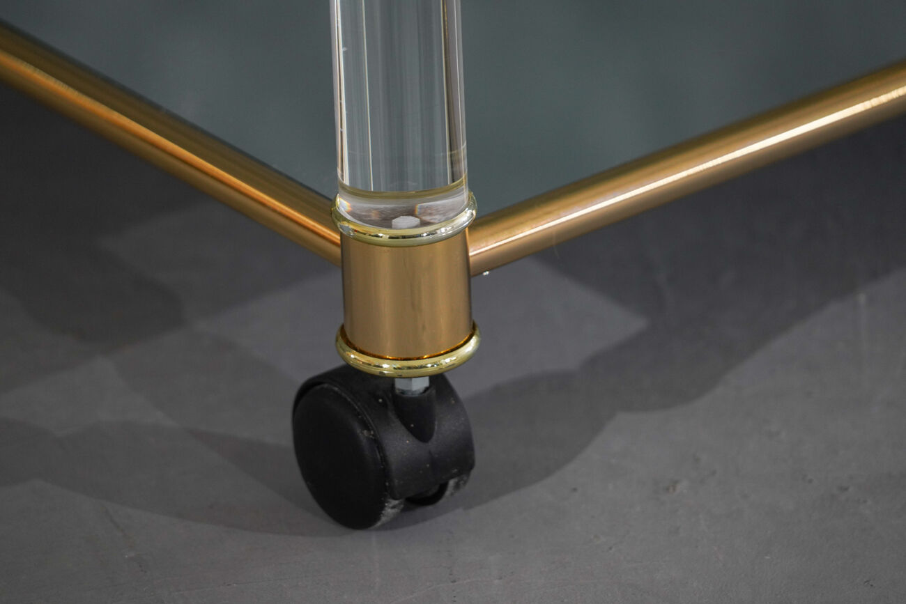 Vintage brass and lucite serving trolley, France 1960s