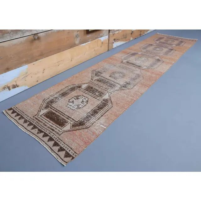 Vintage Orange Natural Turkish Hand-Knotted Runner 80x329