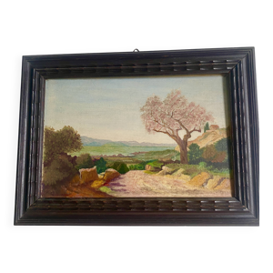 Huile , cadre bois vitré