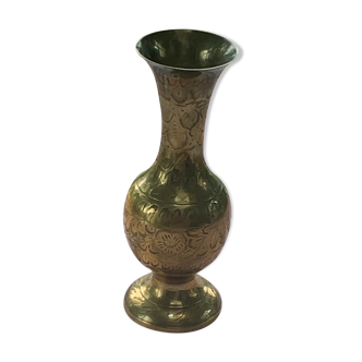 Golden brass vase chiseled vintage floral pattern