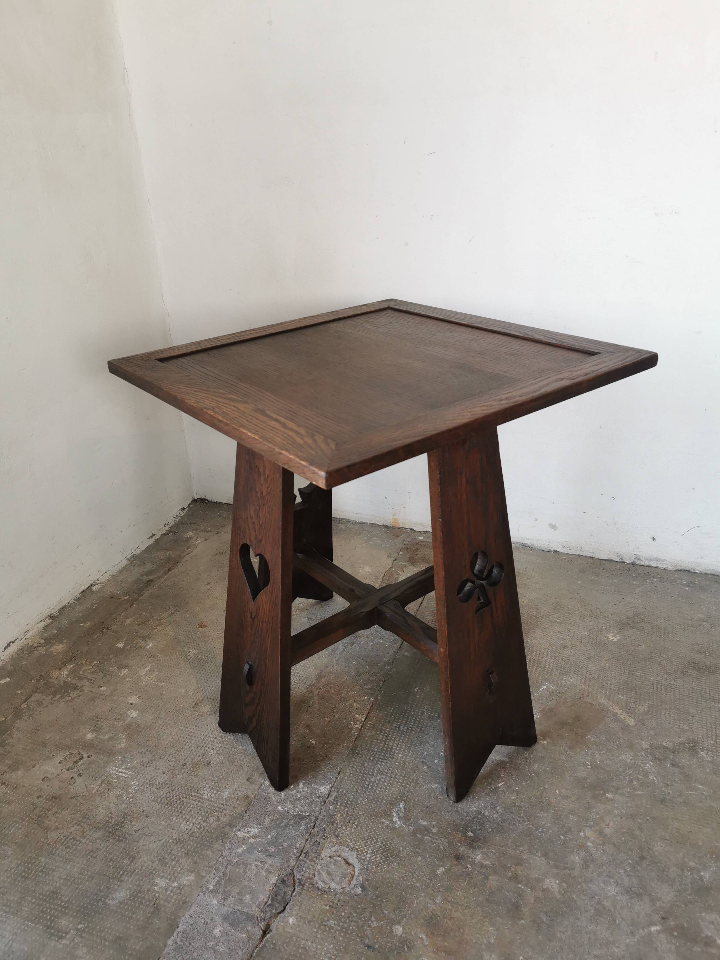 Arts and crafts style oak side table, 1950s