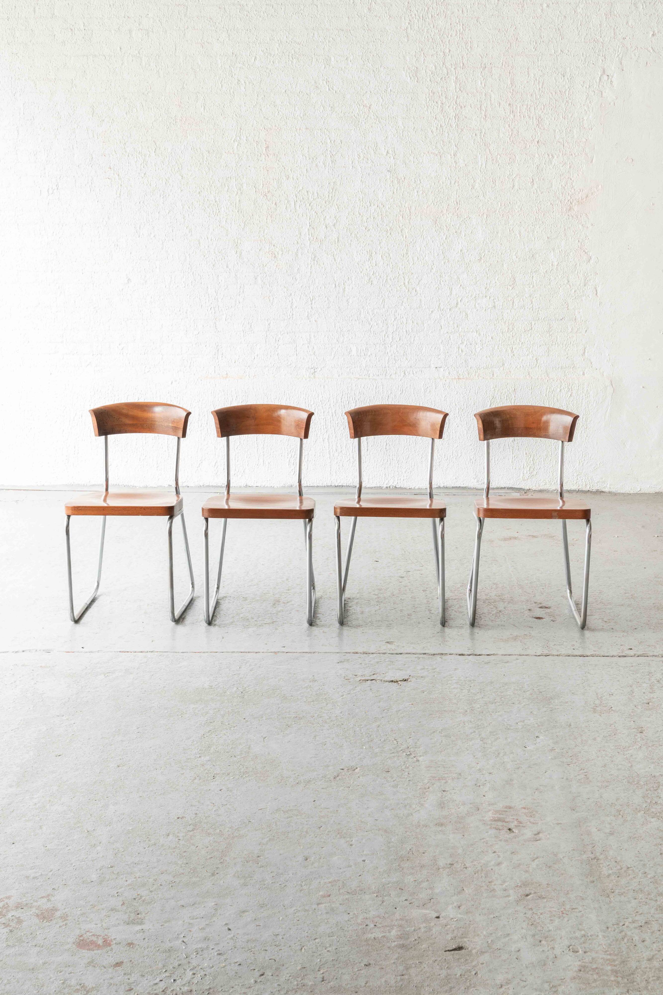 Set of 4 'B257' dining chairs by Emile Guillot, 1920s