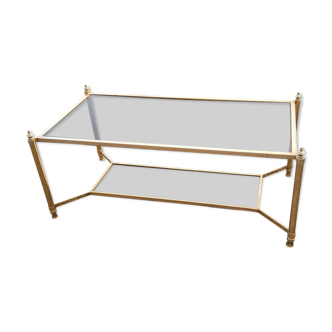 Low table in smoked glass, layered and gilded metal in the taste of the baguès house