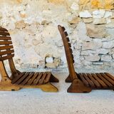 Pair of vintage folding chairs with slats, 1950-1960