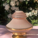 Table lamp pink globe in frosted glass with gold edging