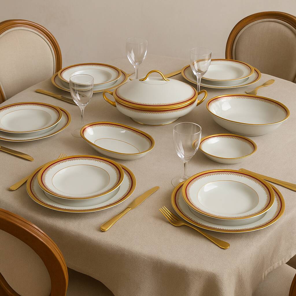 Limoges Dinner Service – 54 pieces – Red and Gold Decor