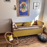 Vintage rattan and wood baby bed