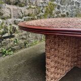 Table basse et 3 tabourets en corde 1970