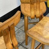 Trio of bent pinewood bar stools