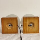 Pair of wooden and glass table lamps. Italy, 1970s.