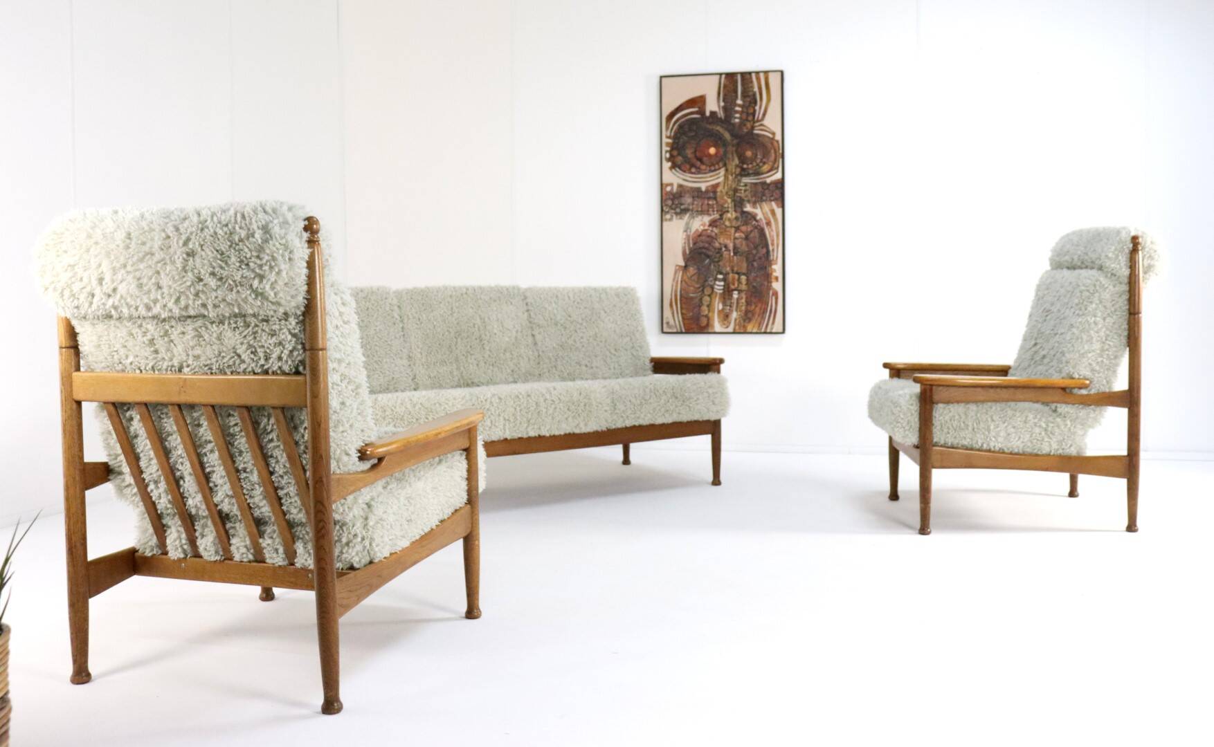 Set van designer bank + 2 fauteuils 'Sliedrecht' - opnieuw bekleed