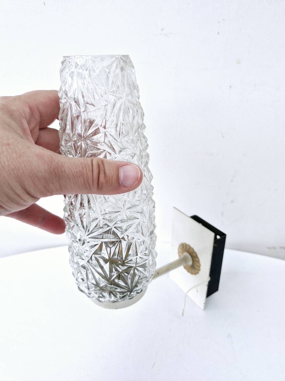 Pair of Vintage Molded Glass Metal Wall Sconces Signed Cervin Functional