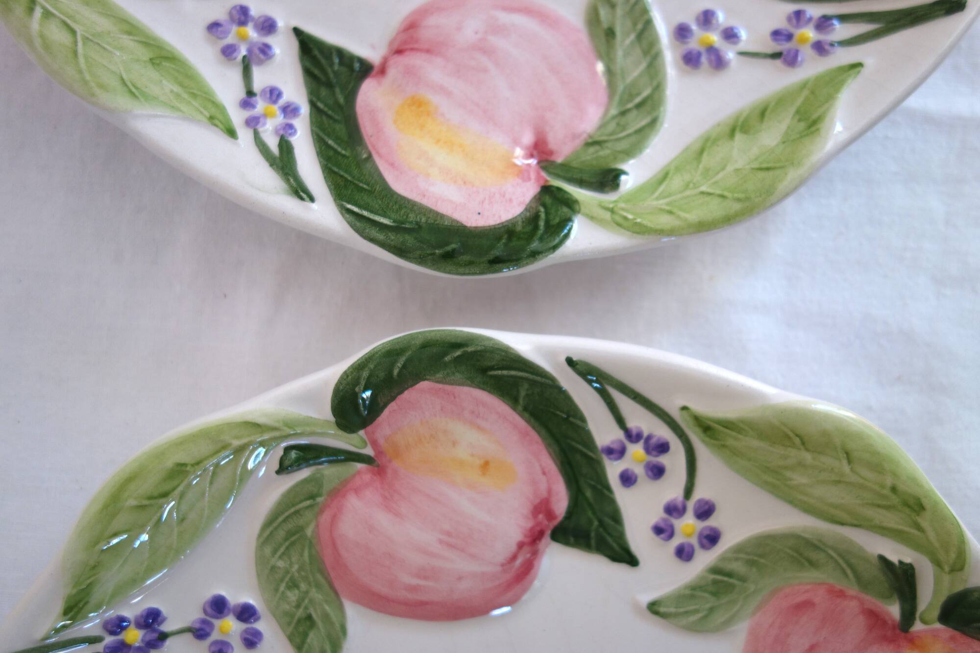 2 vintage apple barbotine plates signed Francesco Guarino