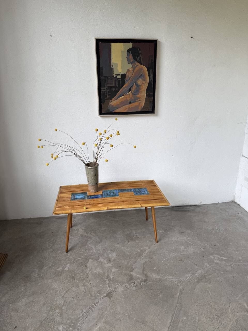 Rattan and ceramic coffee table, 60s