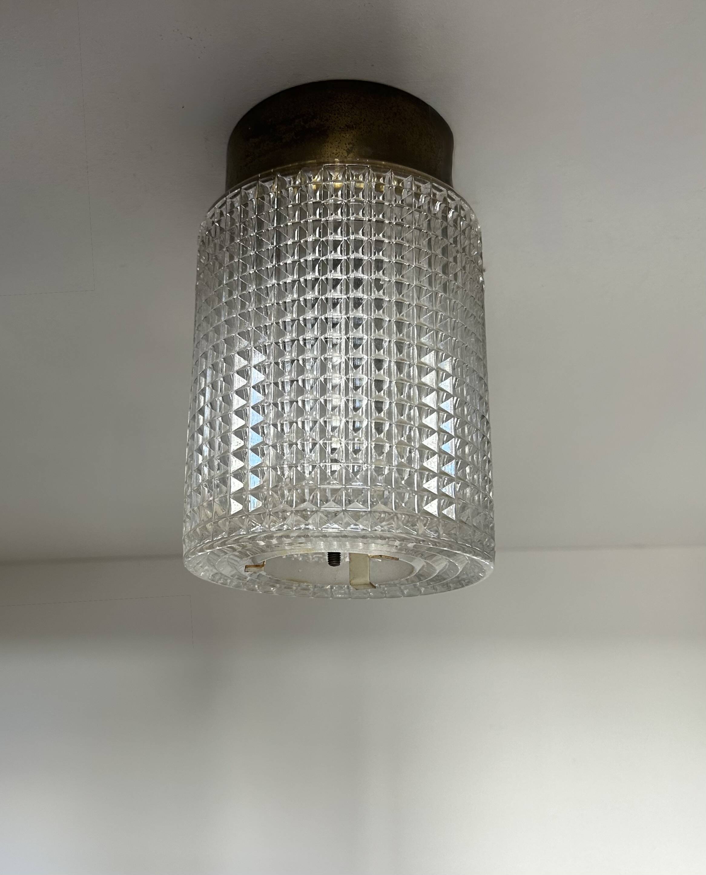 Vintage ceiling light, brass and glass, Carl Fagerlund Sweden 1960