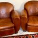 Pair of leather club chairs