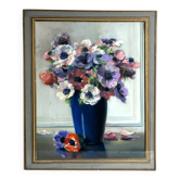 BURON Henri, Pastel nature morte bouquet anémones signé vers 1950