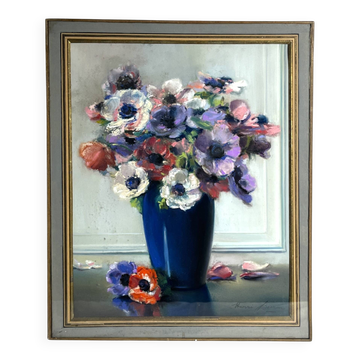 BURON Henri, Pastel still life bouquet of anemones signed around 1950