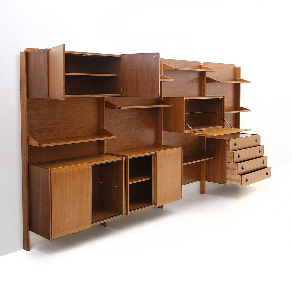Wall unit with shelves, drawers and cabinets, 1960s.