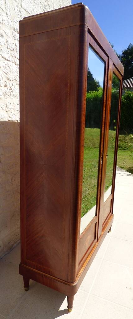 Old wardrobe with marquetry 2 mirror doors