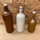 Set of 3 old brown & white stoneware bottles vintage kitchen