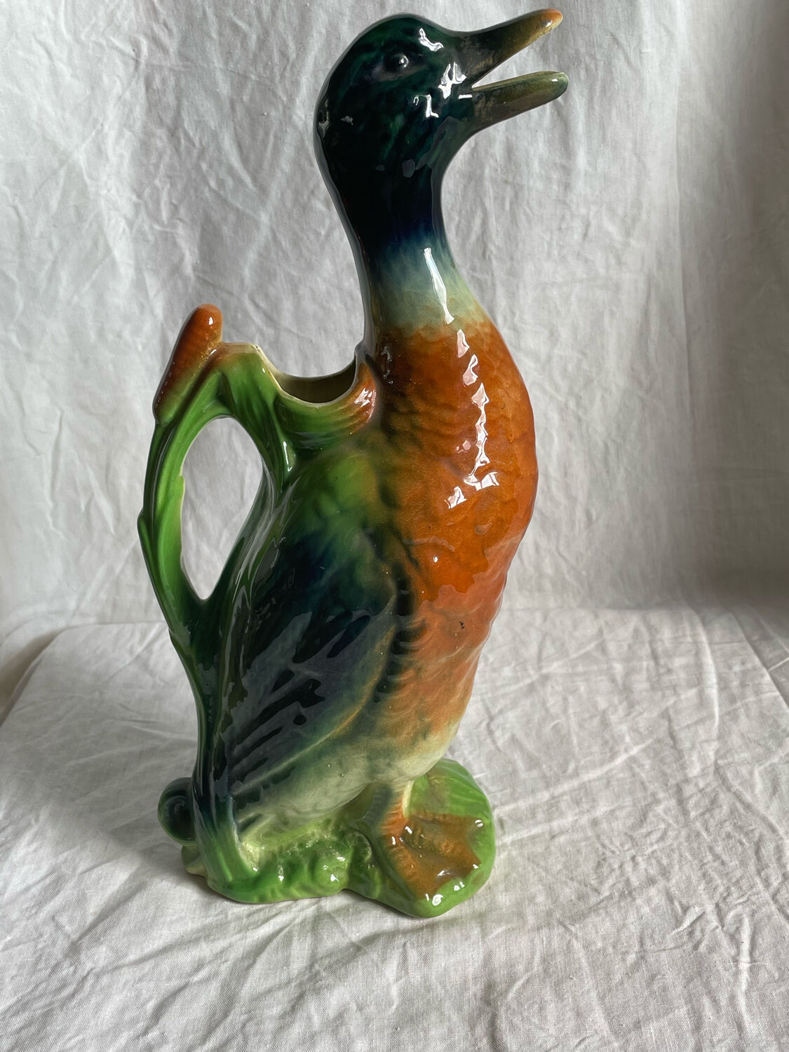 Majolica pitcher Mallard duck, circa 1900s