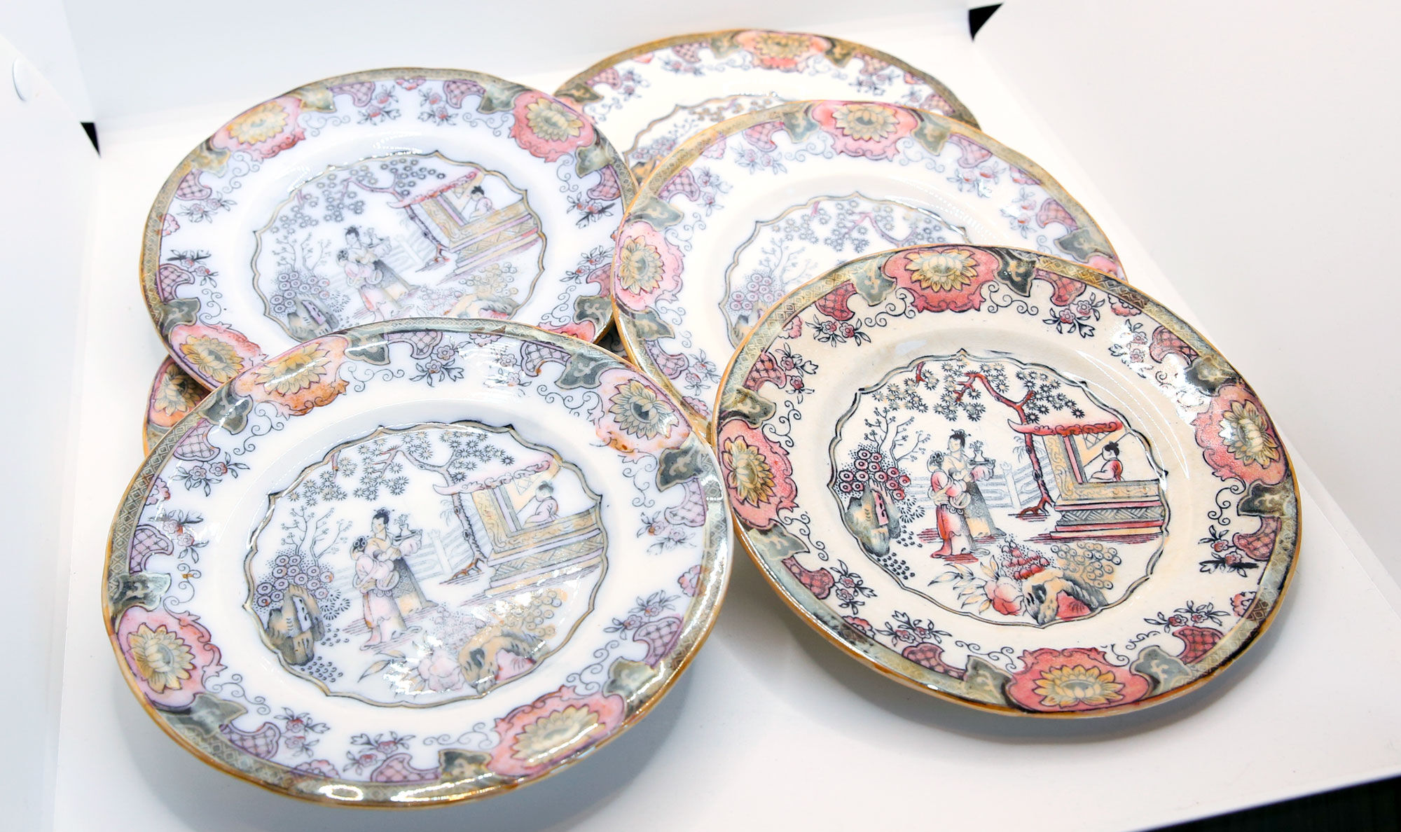 Set of 6 dessert plates model canton of B.F-boch frères, Belgium, late 19th