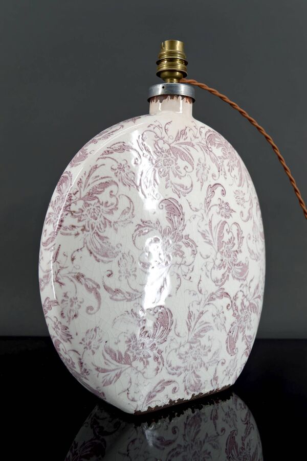 Lampe en céramique, Email craquelé, Shabby Chic, XXe
