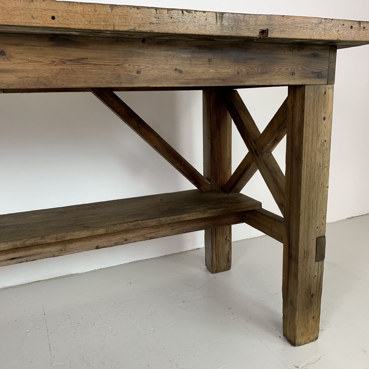 Vintage 1930s industrial work bench in mahogany and oak