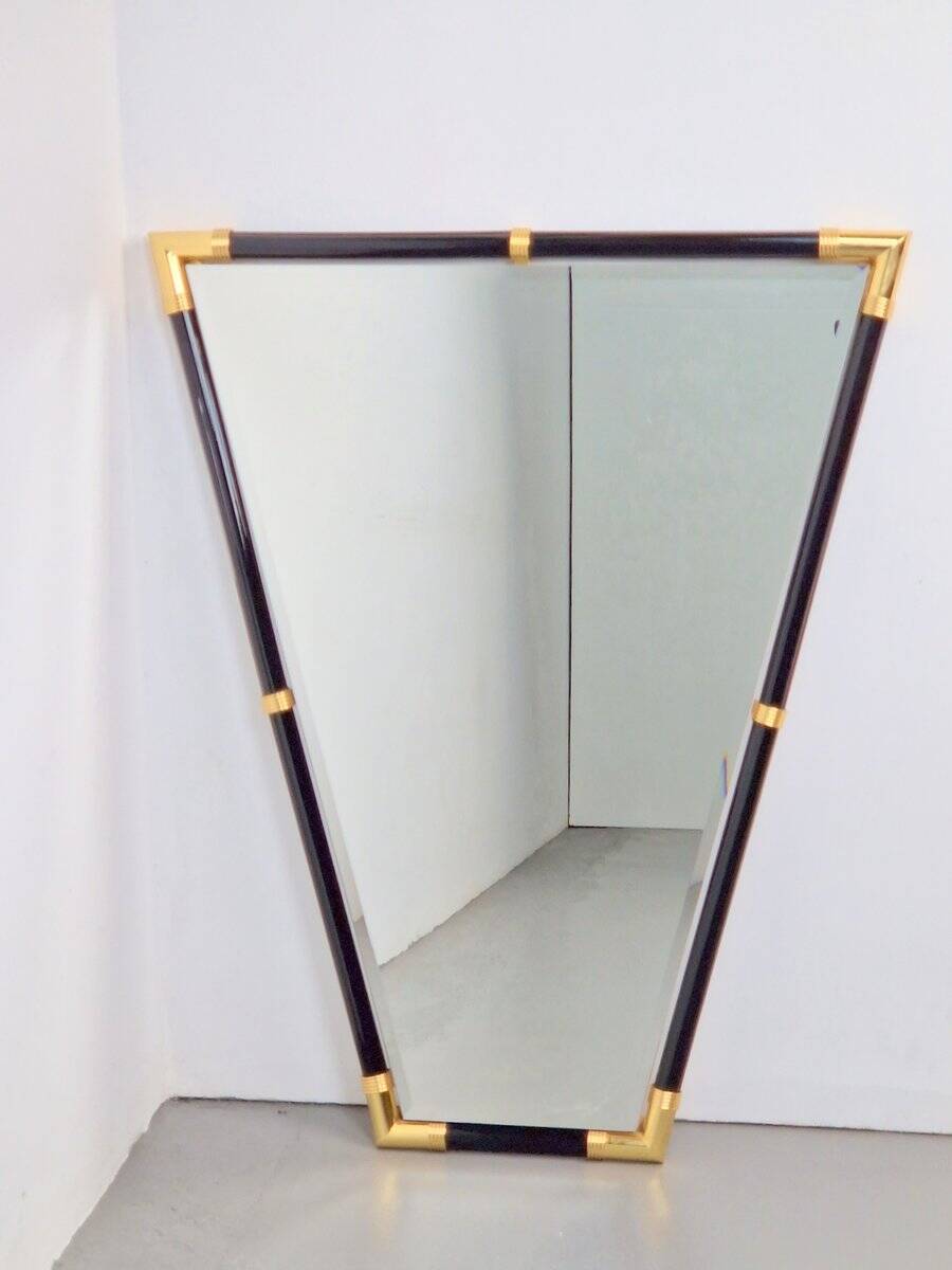 Modern Black Lacquer Metal Triangle Mirror, 1970s