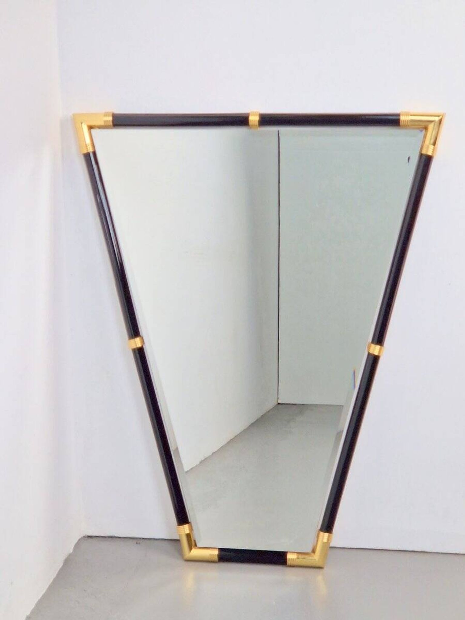 Modern Black Lacquer Metal Triangle Mirror, 1970s