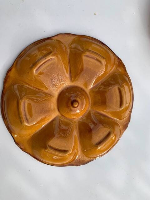 6 oyster plates, for 6 oysters, vintage glazed ceramic slip