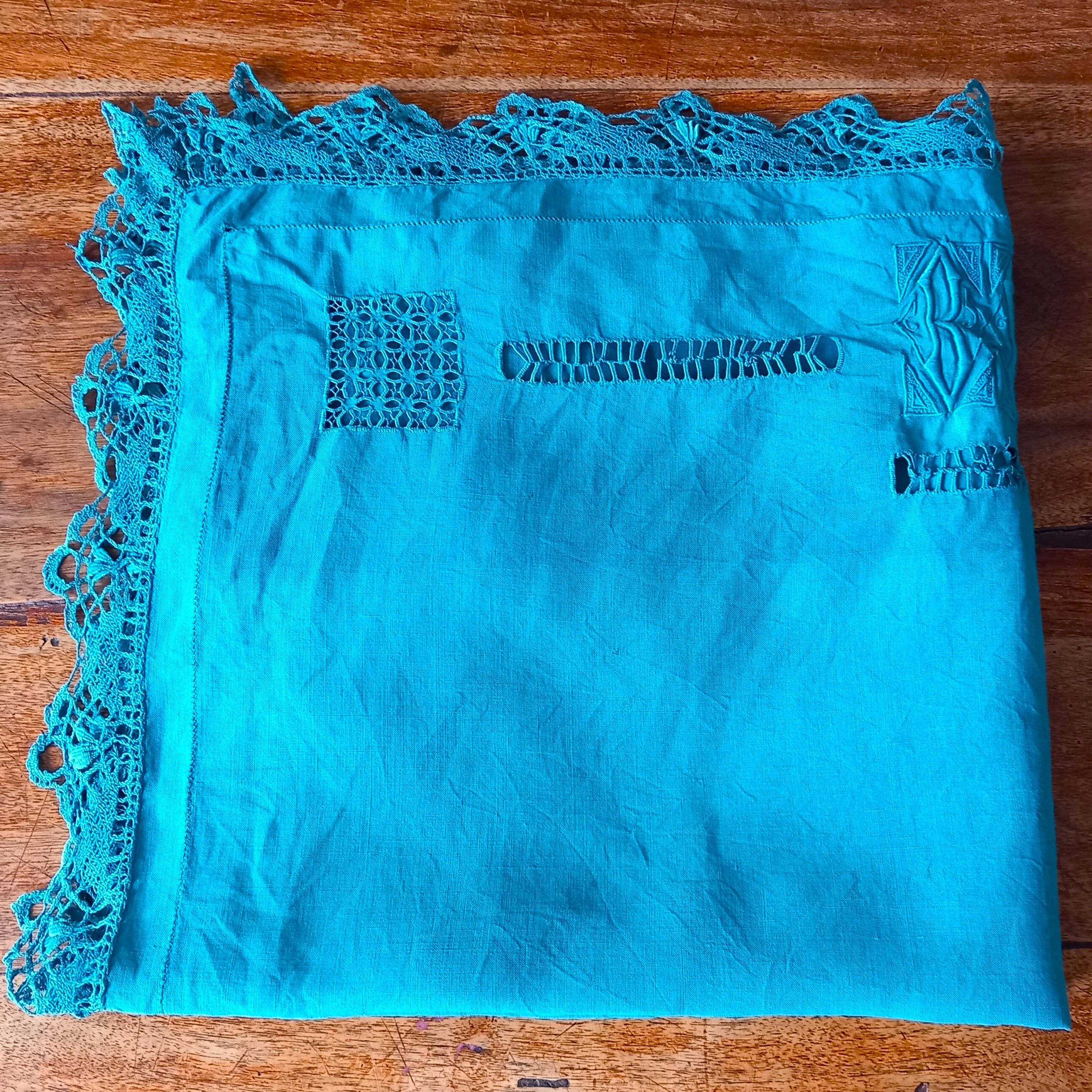 Pillowcase with embroidery and lace