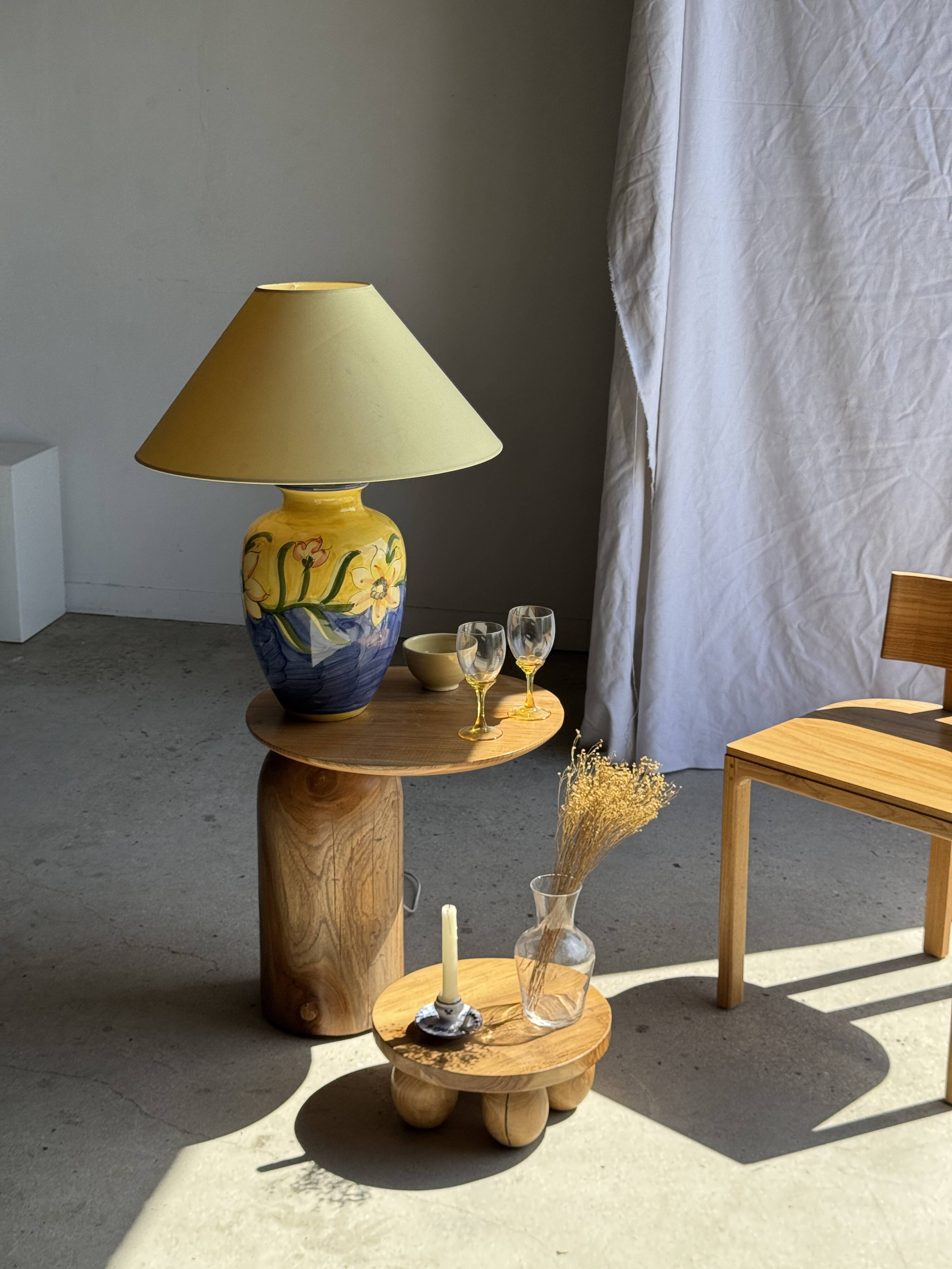 Large blue and yellow lamp with floral patterns H60