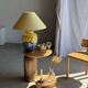 Large blue and yellow lamp with floral patterns H60