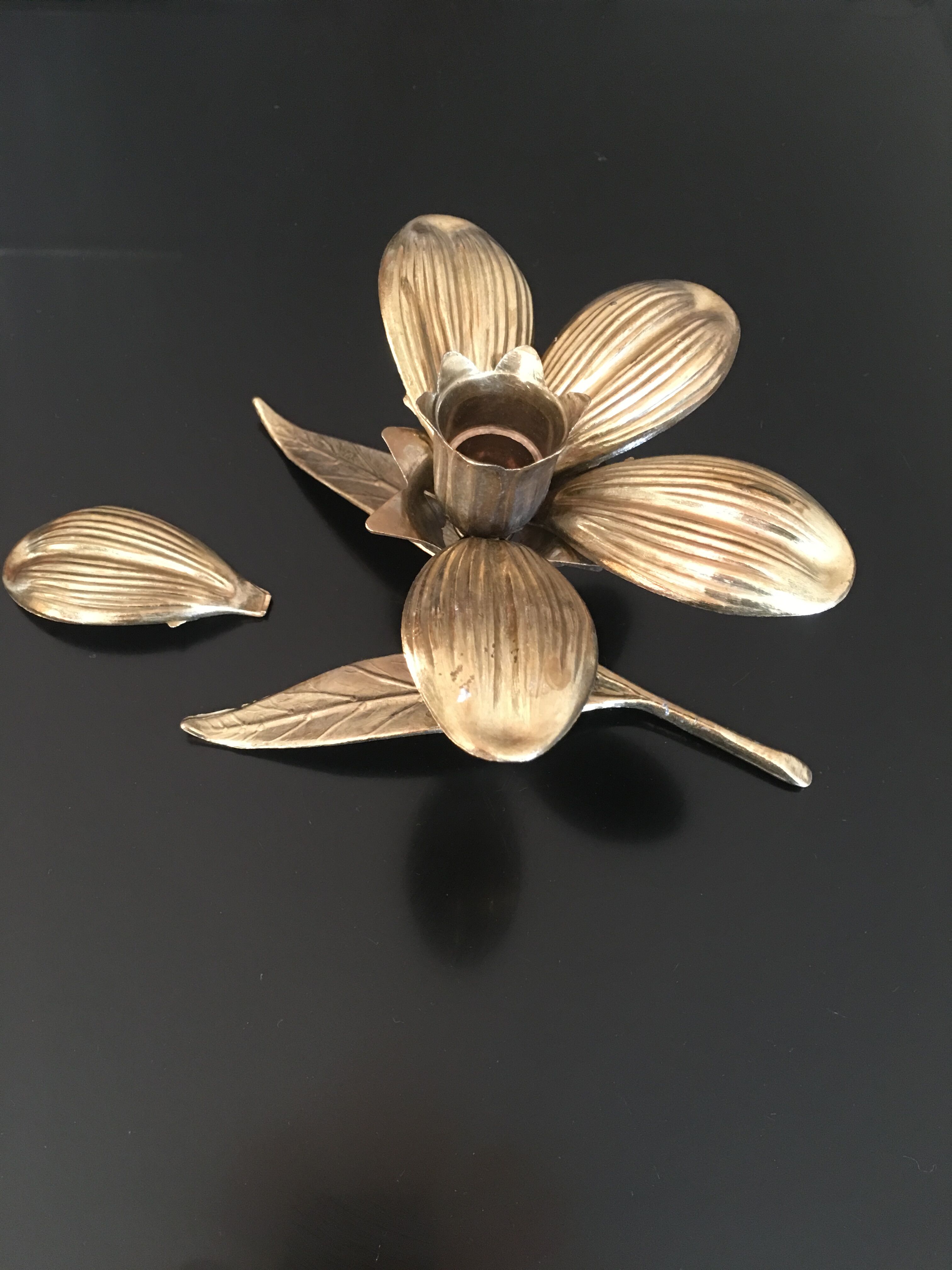 70s brass flower candlestick