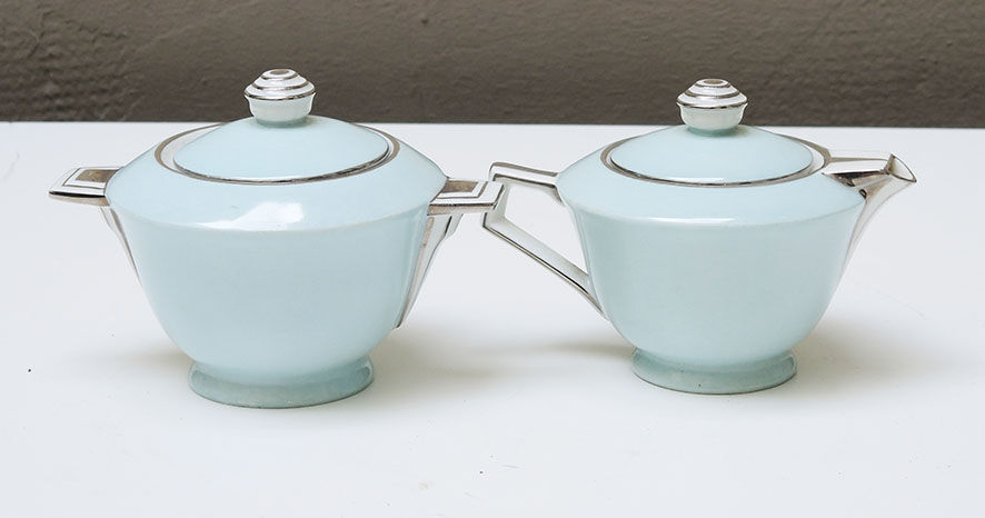 Art deco porcelain teapot and sweetener: maison cambet lyon
